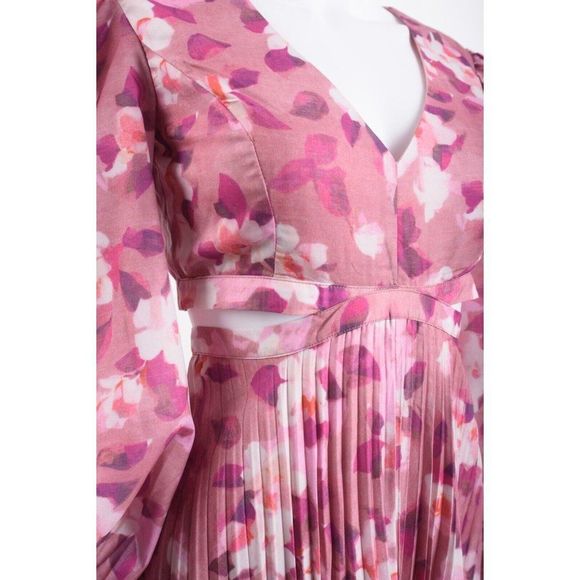 Bardot Womens Pleated Cut-Out Midi Dress Pink Garden Floral NWT - Picture 5 of 8